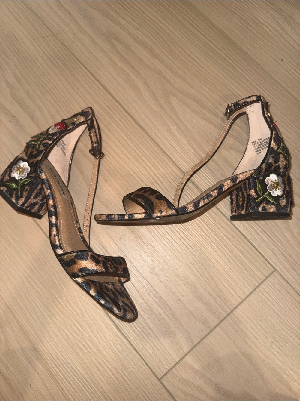 Steve Madden Leopard Print Block Heel Sandals with Floral Embroidery